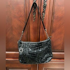 Brighton Black Croc-Embossed Shoulder Bag